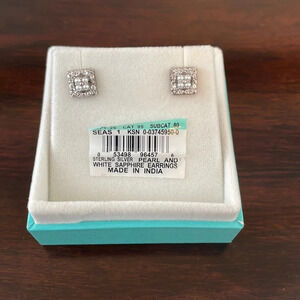 Sterling‎ silver earrings with white sapphires and pearls